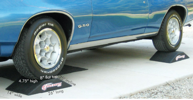 blue GTO on show ramp detail